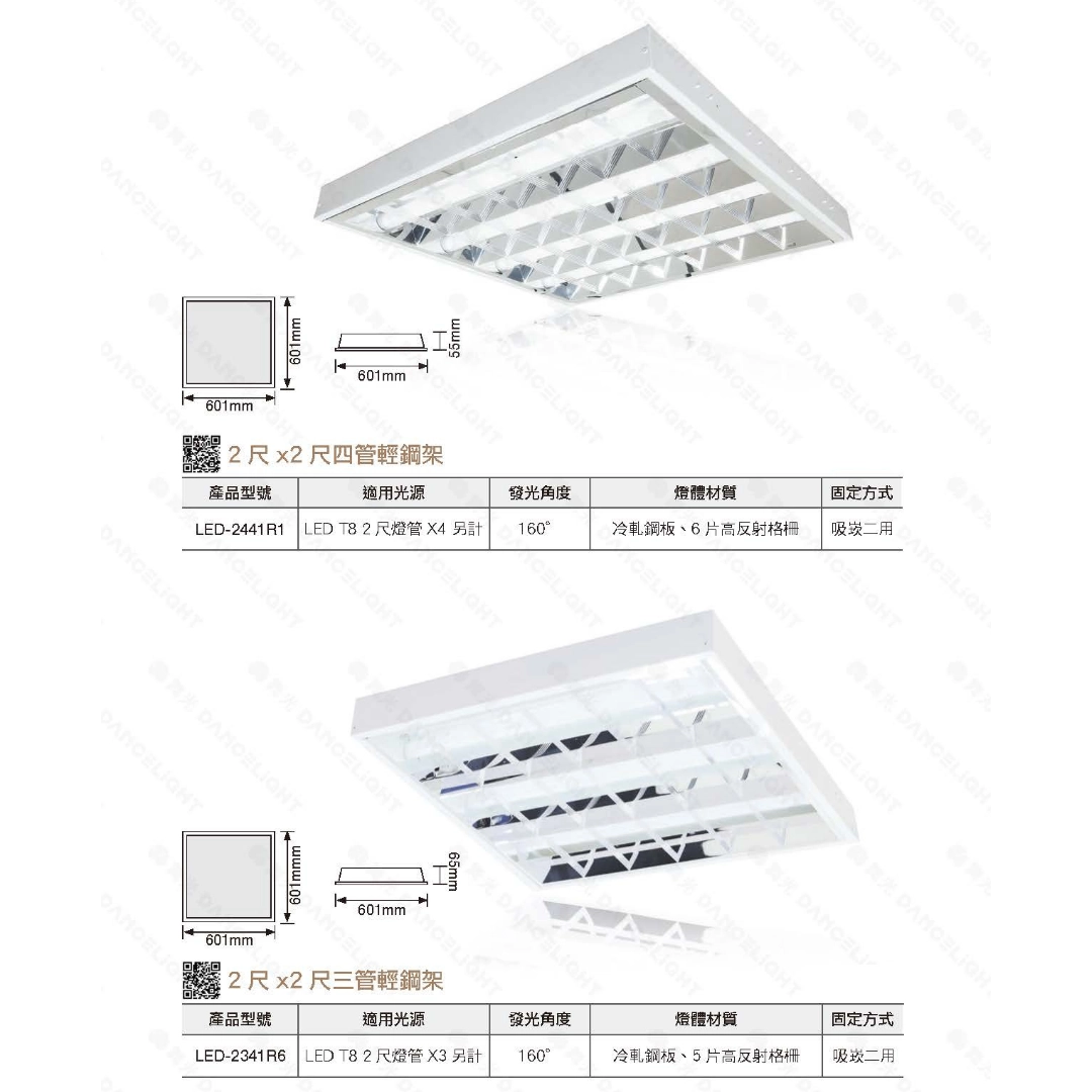 2*2尺|LED T8燈管替換式-輕鋼架