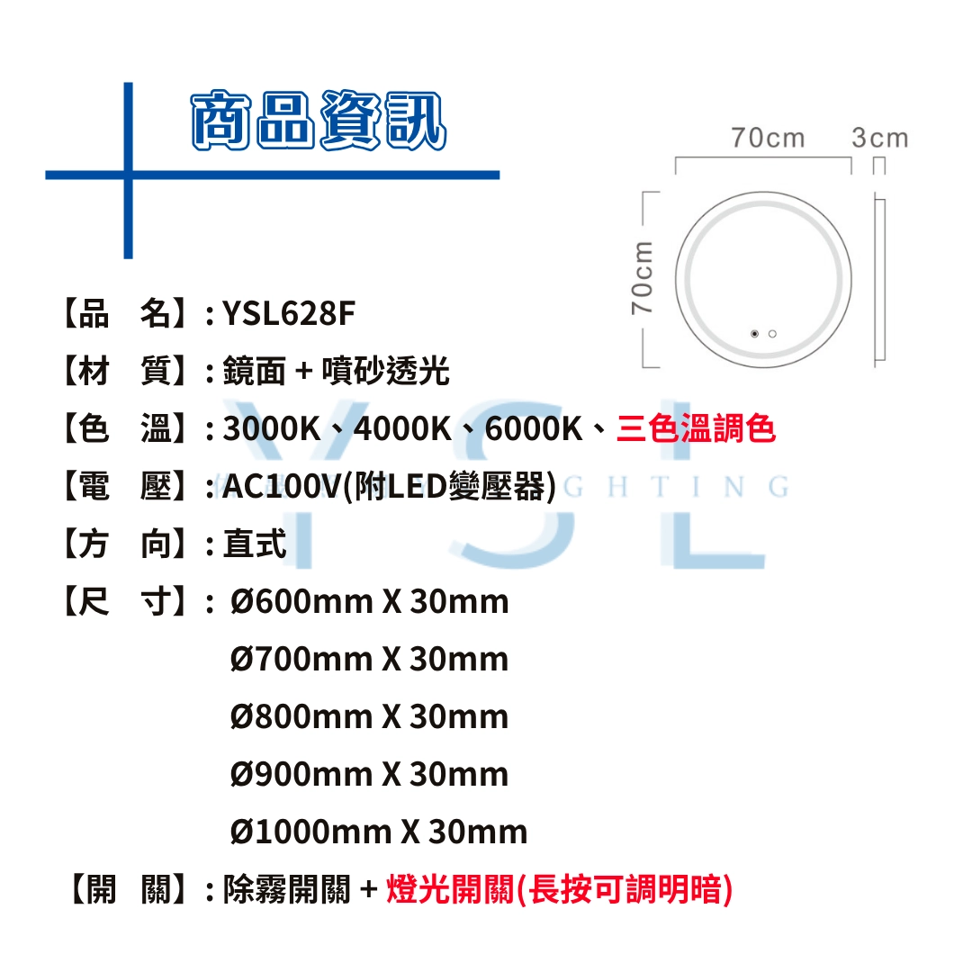 防潮| 正圓型智慧鏡燈-正+背光