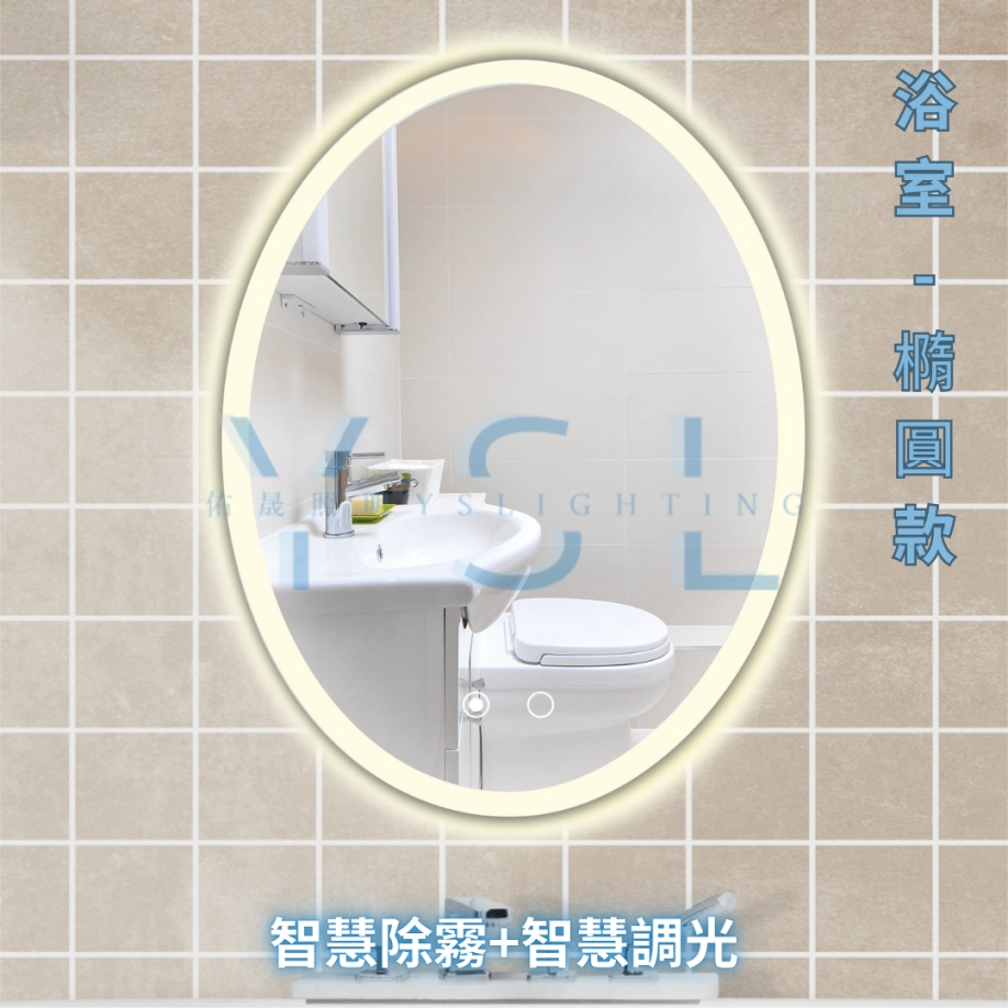 防潮｜ 橢圓型智慧鏡燈-正+背光