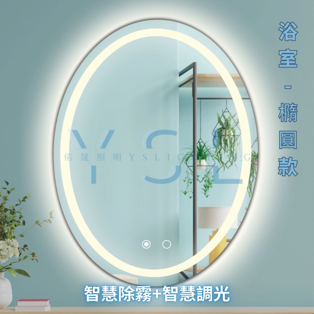 防潮｜ 橢圓型智慧鏡燈-正+背光
