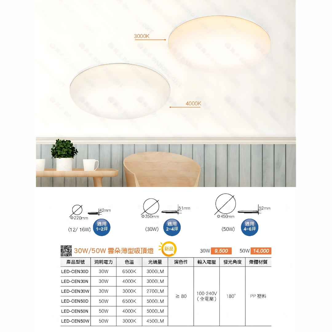 12W、16W、24W、30W、50W｜單色雲朵-吸頂燈