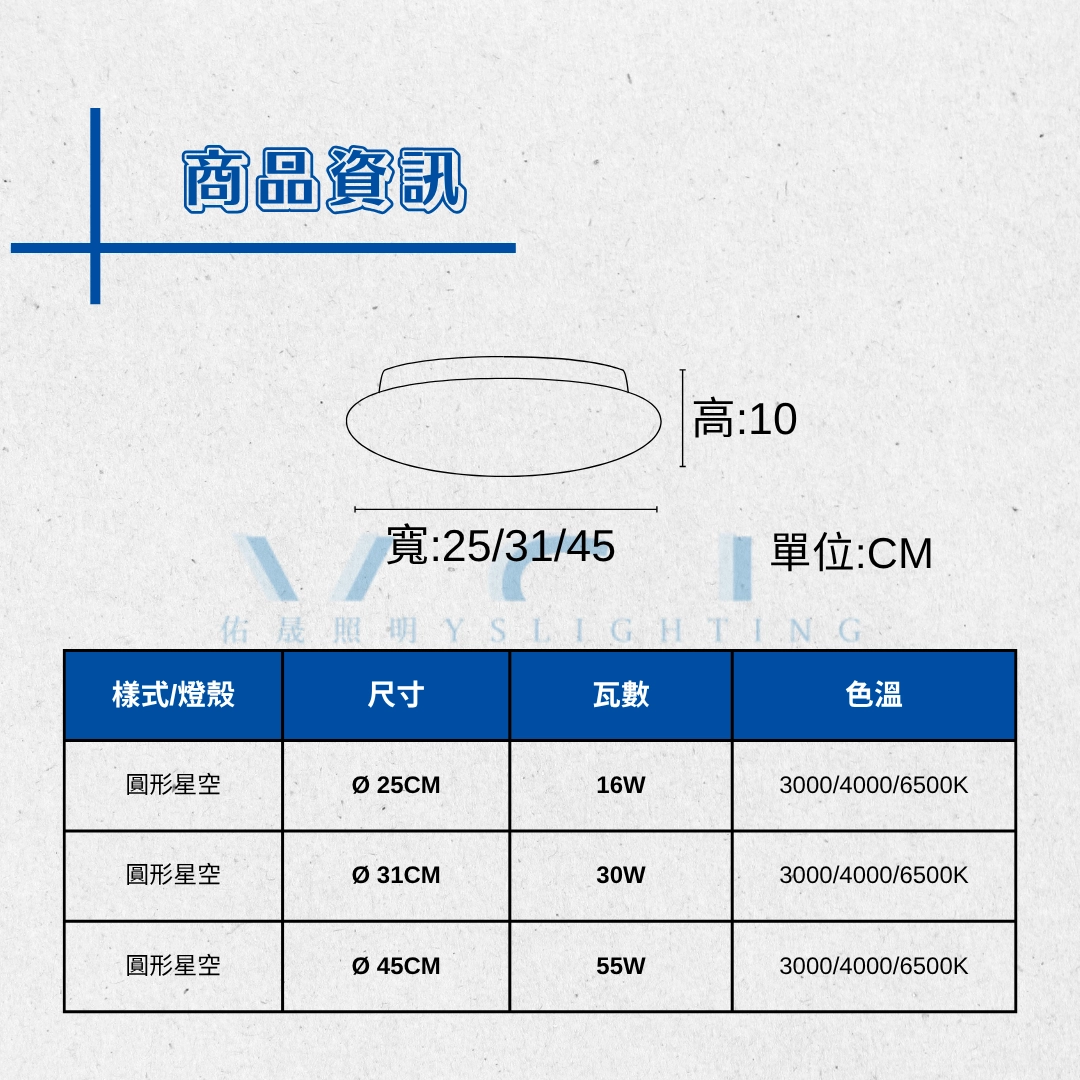 16W、30W、55W|正圓星空-單色款吸頂燈