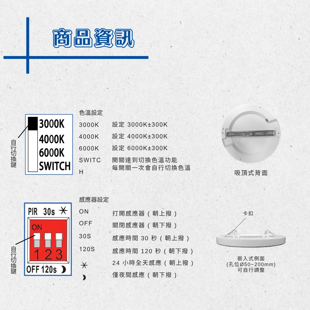 5~20CM可調整|紅外線感應嵌燈