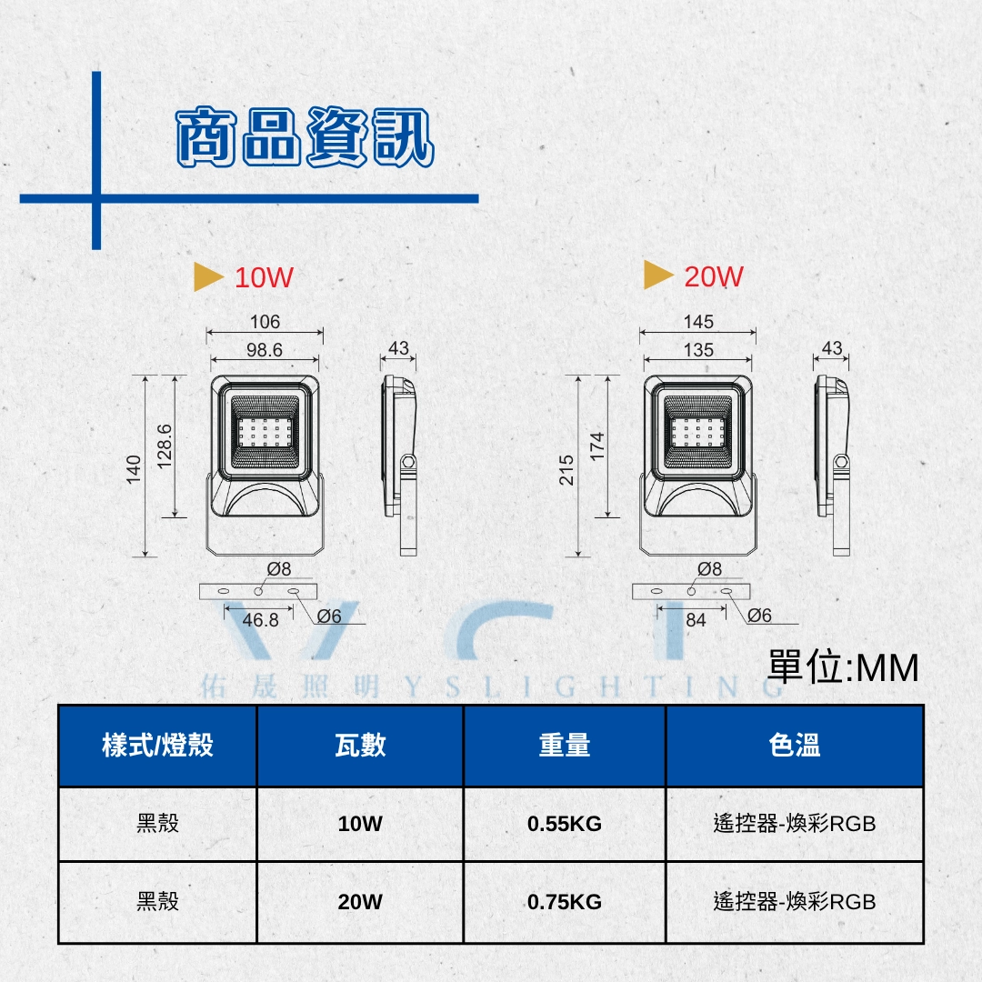 5款系列|遙控RGB投光燈