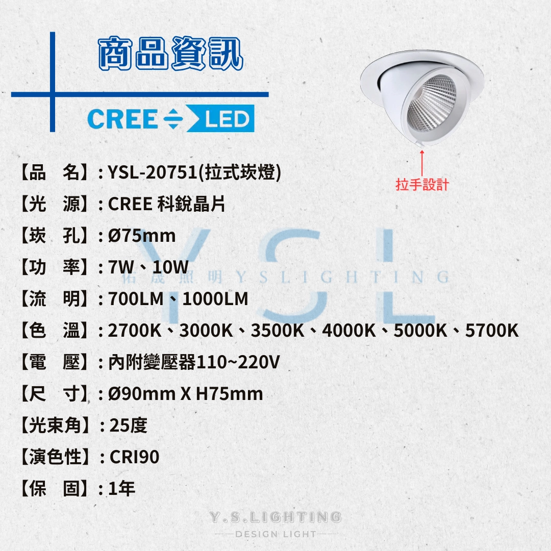 7.5CM │ 家用下拉式投射型-崁燈