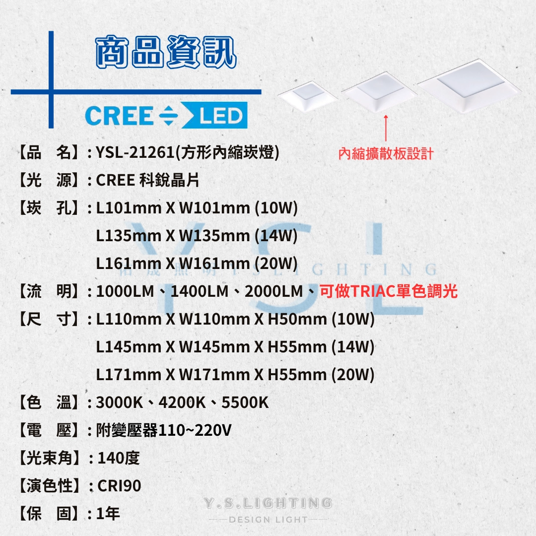 10W、14W、20W │ 細邊內縮擴散型-方崁盒燈