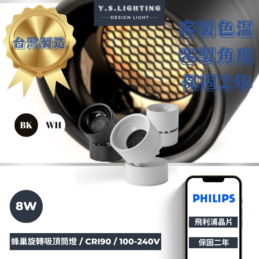 8W │摺疊蜂巢內縮-吸頂筒燈