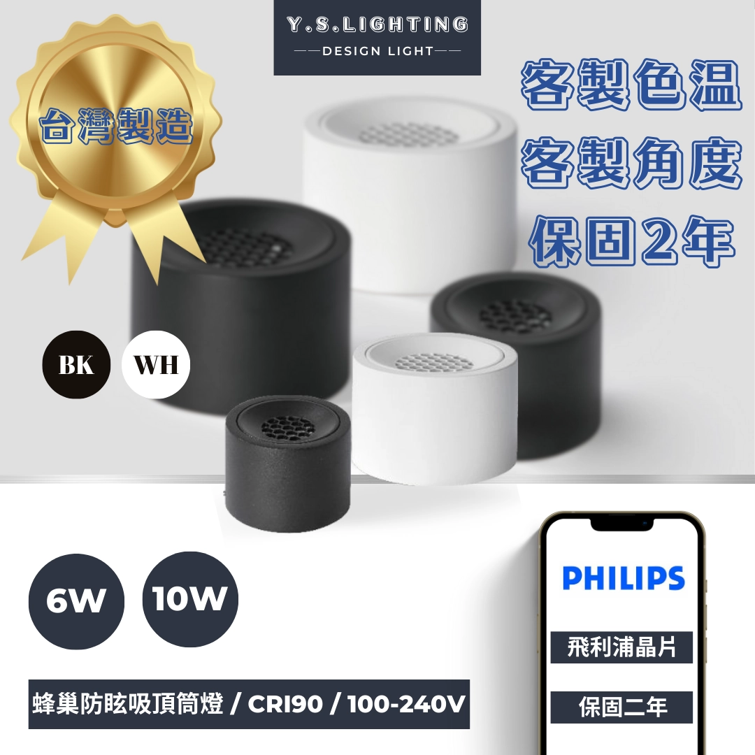 6W、10W │薄型蜂巢-吸頂筒燈