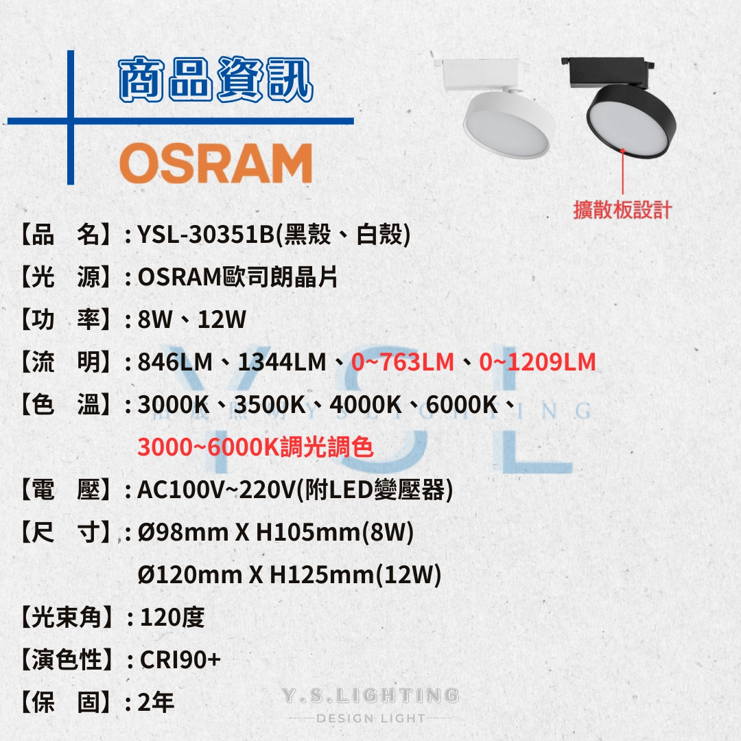 8W、12W  │ 轉角擴散-軌道燈