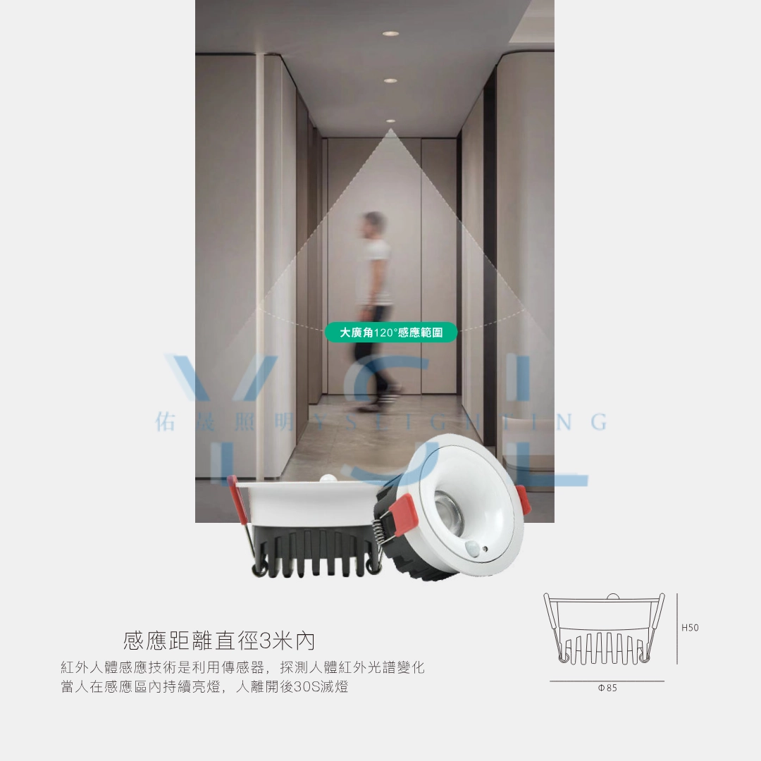 7.5CM │ 人體感應內縮-崁燈