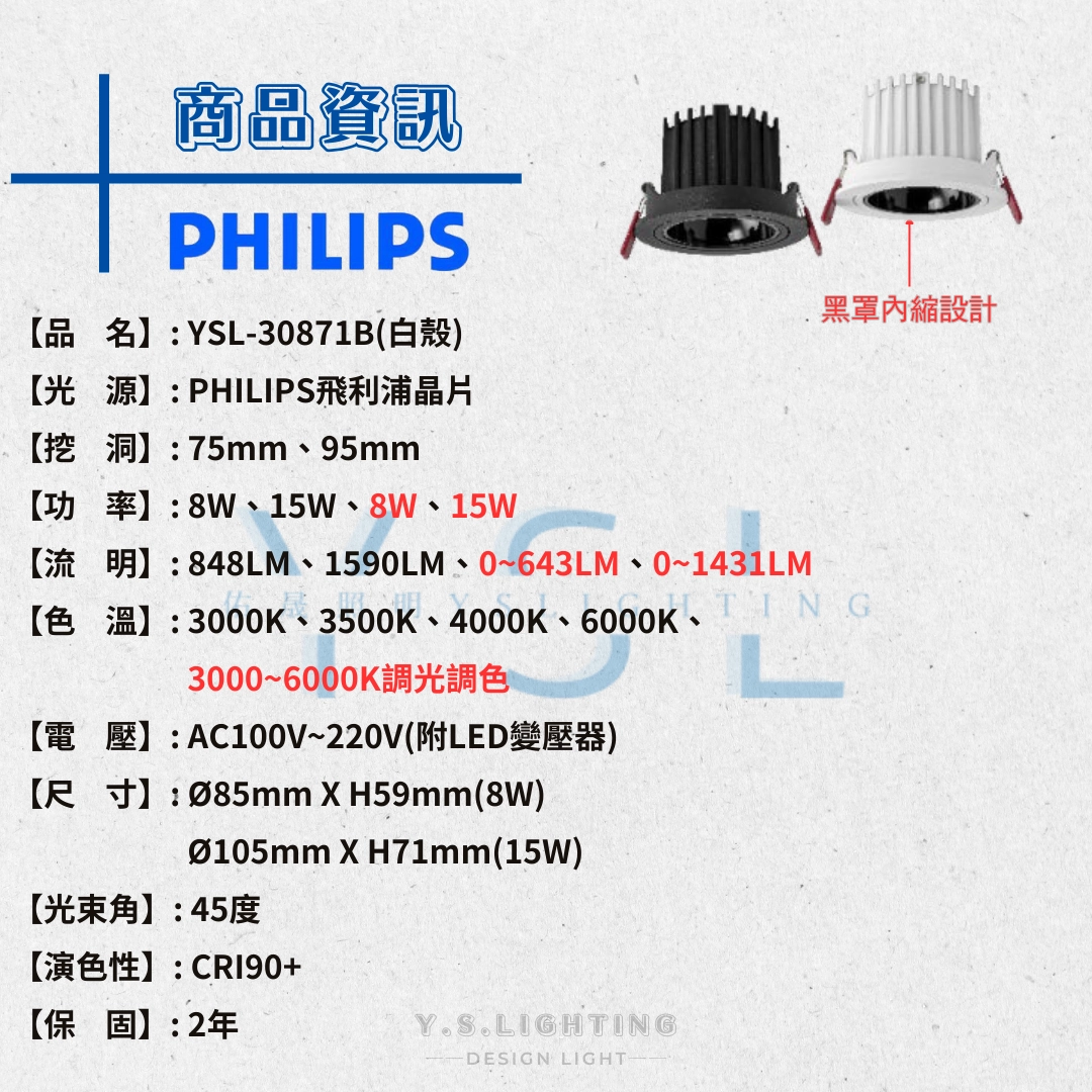 7.5CM、9.5CM │ 亮面內縮轉角-崁燈