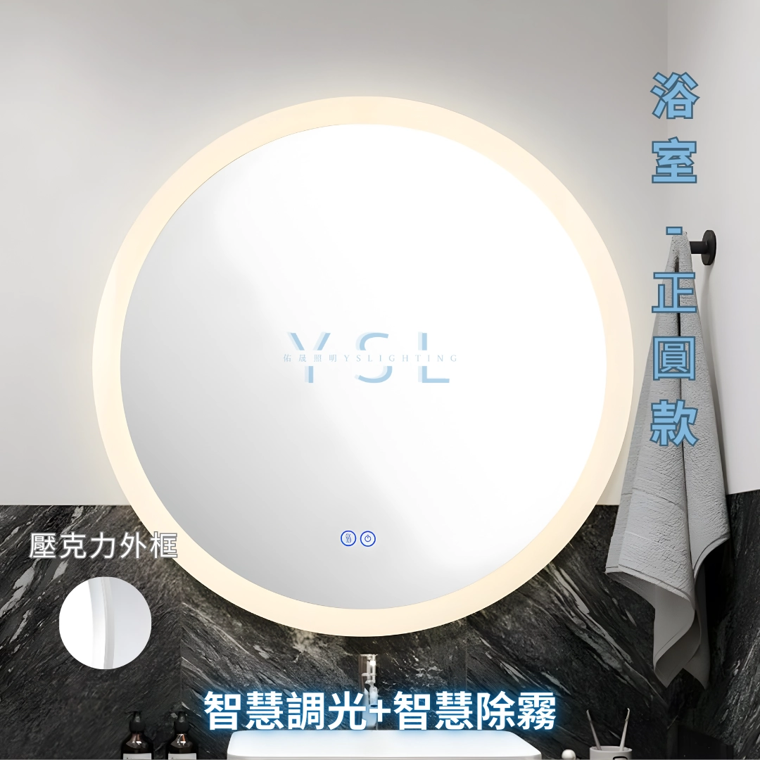 防潮｜ 圓型智慧鏡燈-正+側+背光