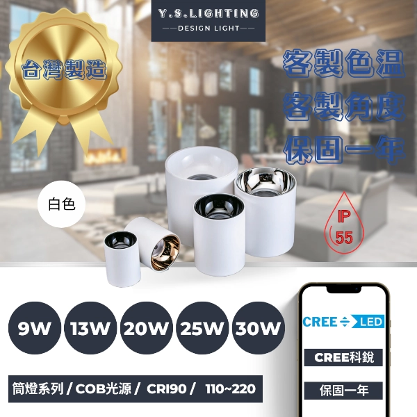 9W、13W、20W、25W、30W、40W │ IP55金屬內縮款-吸頂筒燈